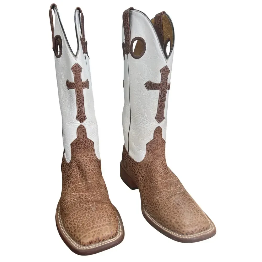 Anderson Bean Horsepower Men’s White Cross Cowboy Boots Size US 8 D